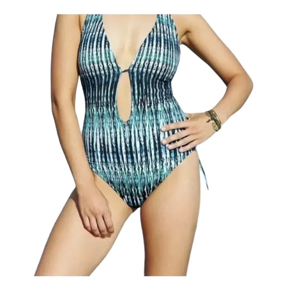 Bar III Indigo One Piece Halter Swimsuit S 6 - Picture 1 of 7